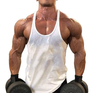 Camiseta sin mangas de algodón blanca para hombre, cuello redondo, informal, transpirable, de color sólido, para hacer ejercicio - Product Image 1