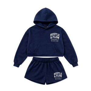 Ensemble haut court à capuche et short pour femme de qualité supérieure, très vendu, pour l'hiver, couleur unie - Product Image 3