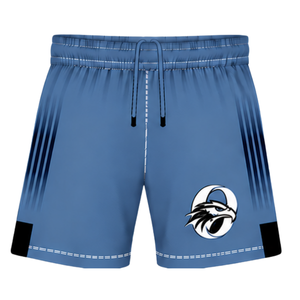 Ensemble de rugby bleu acier et noir, maillot à manches courtes et col rond avec short assorti, respirant, pour l'entraînement d'équipe et les performances sportives - Product Image 4