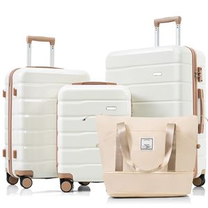 4 pezzi resistente ABS guscio rigido Set Spinner ruote avorio dorato borsa da viaggio valigia elegante pratico per in movimento - Product Image 1