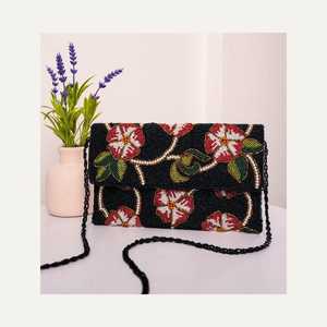 Bolso Rectangular Bordado a Mano con Cuentas de Algodón y Flores, con Cierre y Base de Poliéster, para Viajes y Fiestas - Product Image 1
