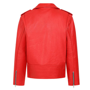 Veste de moto pour homme en cuir véritable écologique, séchage rapide, col montant, fermeture éclair, couleur unie, coupe ajustée, style hiver - Product Image 2