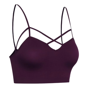 Women Sports Bra <b>Strappy</b> Crop <b>Top</b> Criss Cross Front Purple Fitness Workout Activewear Custom OEM Wholesale Supplier - Product Image 4
