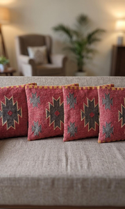 Juego de 4 Fundas de Almohada Marroquíes Color Terracota Rústico, Hechas a Mano con Lana y Yute, Cojines Berber con Detalles Tribales Bohemios para Decoración Rústica del Hogar - Product Image 5