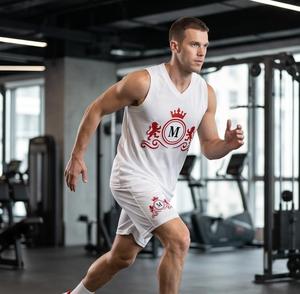 Men's White Sleeveless Basketball Uniform With Red Crown M Logo Print Breathable <b>Polyester</b> Athletic Wear V-Neck - Product Image 4