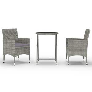 Conjunto de Bistro Plegable Pequeño en Ratán Sintético Gris y Vidrio Templado para Muebles de Patio - Product Image 2