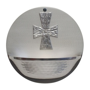 Traditional Silver Finish Holy Water Font Wall Hanging Round Design Handmade Indoor <b>Home</b> Decor Living Room Use Church <b>Home</b> Use - Product Image 1