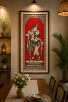 Peinture murale traditionnelle Radha Krishna SSD Market |   Œuvre d'art mythologique indienne faite à la main |   Décoration d'intérieur ethnique rouge et noire