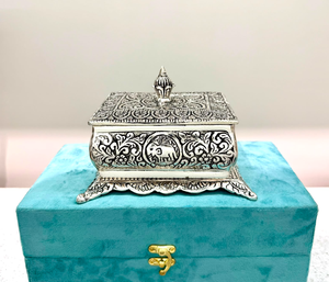 Dhatukala Royal Silver-Plated Aluminium <b>Trinket</b> & Dry Fruit <b>Box</b> with Velvet Lining-Handmade Traditional Wedding Gift - Product Image 4