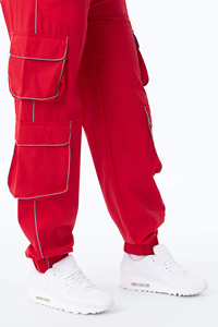 Women's Red Printed Rhinestone Tracksuit Full Length Cargo <b>Pants</b> Side Pockets Casual Croptop Jacket Autumn Waterproof Windproof - Product Image 5
