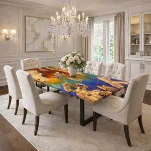 Epoxy Resin River Dining Table Live Edge Wood Handmade Kitchen Slab Custom Luxury Meeting Room Furniture Elegant Office Desk - Product Image 1