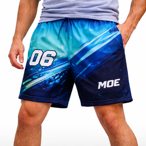 Pantalones Cortos de Baloncesto Azules para Hombre, Sublimados, con Número Personalizado, Malla, Uniforme de Equipo, Cintura Elástica con Cordón, Suministro al por Mayor - Product Image 1