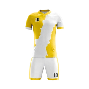 Conjunto de Camiseta de Fútbol para Hombre, Color Blanco y Amarillo con Bloques de Color, Cuello en V, Manga Corta, Nombre y Número Personalizados 10, Uniforme Transpirable de Poliéster - Product Image 5