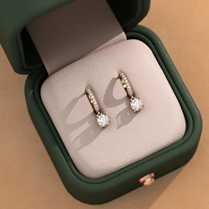 Women's White Gold Diamond <b>Huggie</b> Earrings Round Brilliant Cut Natural Stone GIA Certified Classic Style - Product Image 6