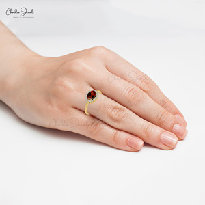 Hot Selling Mozambique Garnet <b>Ring</b> 7x5mm Oval Cut Gemstone with Diamond Halo <b>Ring</b> in 14K Fine Gold OEM/ODM Wholesale Supplier - Product Image 5