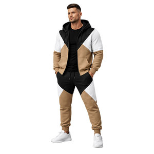 Ensemble de survêtement pour homme, couleur beige et noir, sweat à capuche zippé et pantalon de jogging, tenue décontractée streetwear, gym, fitness, course à pied - Product Image 4