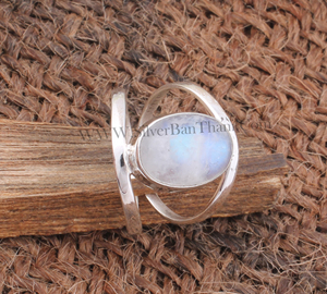 Bague en argent sterling 925 avec pierres naturelles de pierre de lune arc-en-ciel, sertie en clos, cinq pierres précieuses violettes authentiques, collection Février - Product Image 6