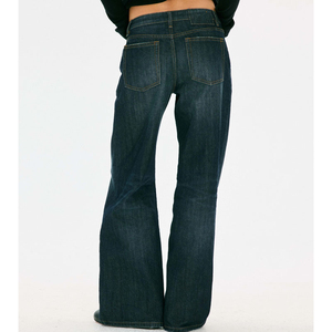 Jean en denim déchiré taille haute pour femme, style décontracté, coupe droite ample, respirant, délavage moyen, en coton, style automne - Product Image 4