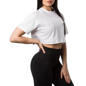 Tops Cortos de Verano para Mujer con Logotipo Personalizado, Manga Corta, Blancos, Transpirables, Ecológicos, para Yoga y Fitness, Ajustados, Elegantes, Casuales, Tejidos, 100% - Product Image 3