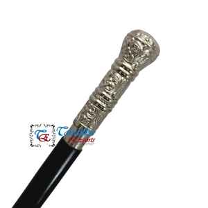 Bastón de Madera Plegable de 3 Secciones con Empuñadura Redonda de Latón Plateado Clásico para Caballeros, Color Negro, de TANISHKA EXPORTS - Product Image 2