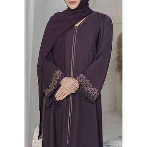 Elegant Purple <b>Abaya</b> With Embroidered Sleeves Long Sleeve Floor Length Modest Dress For <b>Women</b> Middle East Style Daily Wear - Product Image 4