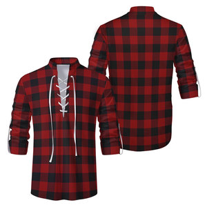 Chemise traditionnelle Jacobite Ghillie Kilt Rob Roy Macgregor en tartan écossais rouge et noir à lacets, tenue des Highlands, fournitures d'usine - Product Image 1