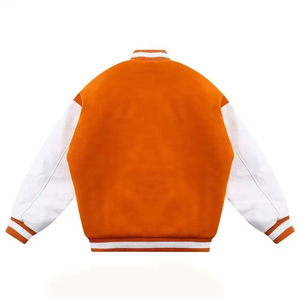 Men's Orange Varsity <b>Jacket</b> With Embroidered Letter K And <b>Stars</b> Turn-down Collar Regular Fit Autumn Wear - Product Image 2