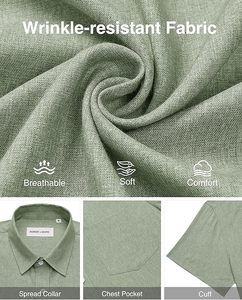 Cortex Linen Mens Linen Shirts Short Sleeve <b>Button</b> Down Shirts Wrinkle Free Casual Vacation Beach Summer Tops Breathable Shirt - Product Image 5
