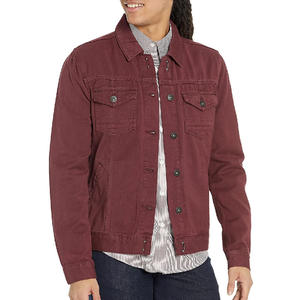 Men's Maroon <b>Denim</b> Jacket Solid Color Button Front Casual Regular Fit Autumn Wear Woven Cotton <b>Material</b> - Product Image 3