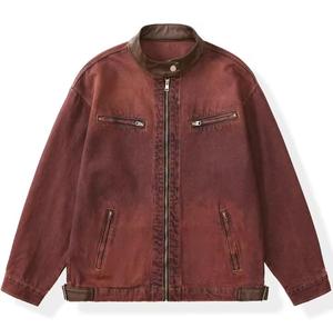 Blouson Bomber Polaire Homme Col Montant Décontracté Coupe Droite Coton Lavé Respirant Style Vintage Automne avec Détails Coupés à l'Avant - Product Image 3