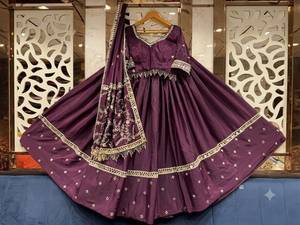 Ensemble Lehenga Choli indien traditionnel bleu en coton brodé, longueur ras du sol, coupe classique, pour femme, tenue de mariage, anti-humidité - Product Image 3