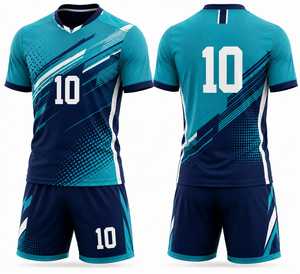 ชุดเสื้อฟุตบอลผู้ชายแบบกำหนดเอง คอวี แขนสั้น สีฟ้าอมเขียว โพลีเอสเตอร์ ระบายเหงื่อได้ดี เหมาะกับทุกฤดูกาล ทรงสปอร์ต - Product Image 1