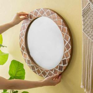 Espejo de Pared Redondo Moderno de Lujo con Incrustaciones de Hueso Azul, Diseño Geométrico, para Decoración del Hogar en el Dormitorio - Product Image 3