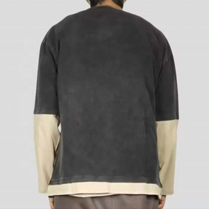 Camiseta de Manga Larga para Hombre, Doble Capa, Cuello Redondo, con Detalles en Contraste, Corte Holgado, 100% Algodón Tejido, Estilo Casual - Product Image 3