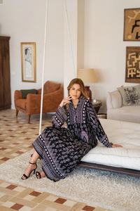 ชุดเดรสคาฟตันผ้าฝ้ายแขนบานพิมพ์ลายสีดำสำหรับผู้หญิง - Product Image 6