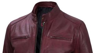Veste en cuir pour homme, style motard, col montant, fermeture éclair, coupe ajustée, pour l'automne - Product Image 5