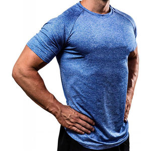 Camiseta de Manga Corta para Hombre, Corte Ajustado, Cuello Redondo, Color Azul Sólido, Tejido de Punto, Secado Rápido, Estilo Deportivo, Ropa Atlética Ligera - Product Image 1