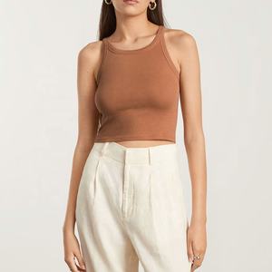 Wholesale Bulk Crop <b>Tops</b> Plain Cute Ribbed Workout Shirts Solid Color <b>Brown</b> <b>Women</b> Tank <b>Top</b> - Product Image 1
