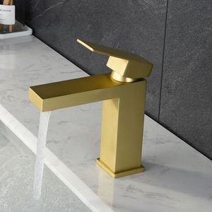 Rubinetto Moderno Monocomando Oro Spazzolato per Lavabo Bagno, Rubinetto Monoforo per Lavabo, Categoria Prodotti: Rubinetti - Product Image 3