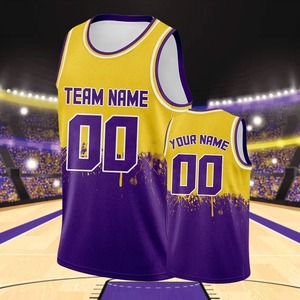 Camiseta de Baloncesto Personalizada de Poliéster para Adultos, Niños y Jóvenes, con Nombre del Equipo, Número y Logotipo Impresos en Dorado y Morado - Product Image 6