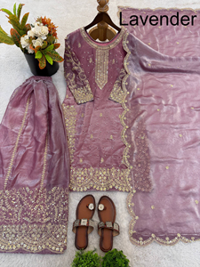 Material de Vestido de Diseñador Sharara Garara, Colección de Vestidos de Novia Pakistaníes de Diseñador, Traje Sharara con Kameez Largo Completamente Cosido - Product Image 2