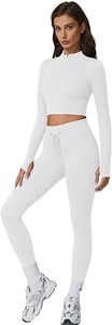 Ensemble de yoga 2 pièces blanc pour femme : haut court zippé et leggings taille haute respirants en Spandex et Polyester pour la gym - Product Image 4