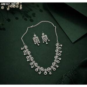 MIJ Luxury American Diamond CZ Stones Silver Plated Alloy <b>Bridal</b> Wedding Engagement Jewelry Set Fancy Style - Product Image 3