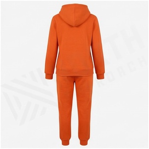<b>Women</b> <b>Orange</b> Hooded Sweatshirt and Jogger Tracksuit Set Solid Color Casual Full Sleeve Midweight Cotton Autumn Wear - Product Image 2