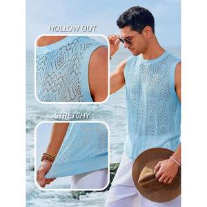 2025 <b>Men's</b> Sleeveless Crewneck Tank Top Casual Mesh Hollow Cotton Knit Summer <b>Beach</b> T <b>Shirt</b> Hip Hop Bodybuilding Style XL - Product Image 4