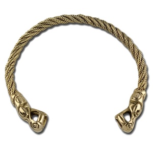 Bracelet manchette torsadé en laiton fait main avec embouts tête d'animal sculptée, broche médiévale, accessoire de costume historique, vente en gros USA UE - Product Image 1
