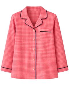 Ensemble de pyjama pour femmes à carreaux roses personnalisés, manches longues, boutons, vêtements de nuit doux et respirants en coton, ensemble de détente deux pièces - Product Image 1