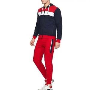 Survêtement pour homme, couleur rouge marine, blocs de couleurs, fermeture éclair intégrale, capuche, coupe décontractée, polyester et coton, vêtements d'automne avec poches latérales - Product Image 4