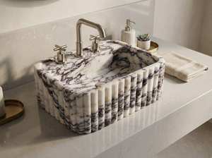 Lavabo de Mármol Calacatta Viola Moderno Tallado a Mano con Desagüe, Lavabo de Piedra Natural para Baño, para Uso en Hoteles y Almacenes - Product Image 2