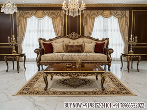 Muebles de Madera para Sala de Estar con Acabado Cerezo Victoriano, Sofá de Estilo Rococó con Acabado Dorado Antiguo, Exclusivo Juego de Sofás de Diez Plazas, EE. UU. - Product Image 2